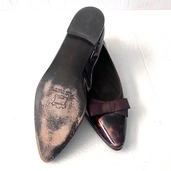 Stuart Weitzman Patent Leather Pointed Toe Tortoise Flats with bow 10 narrow - Picture 7 of 16